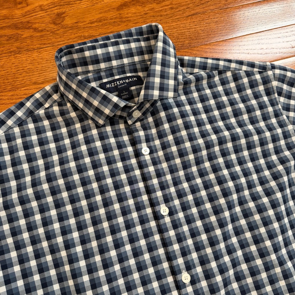Mizzen+Main Leeward Button Down Shirt Mens Large Classic Blue Check Stretch